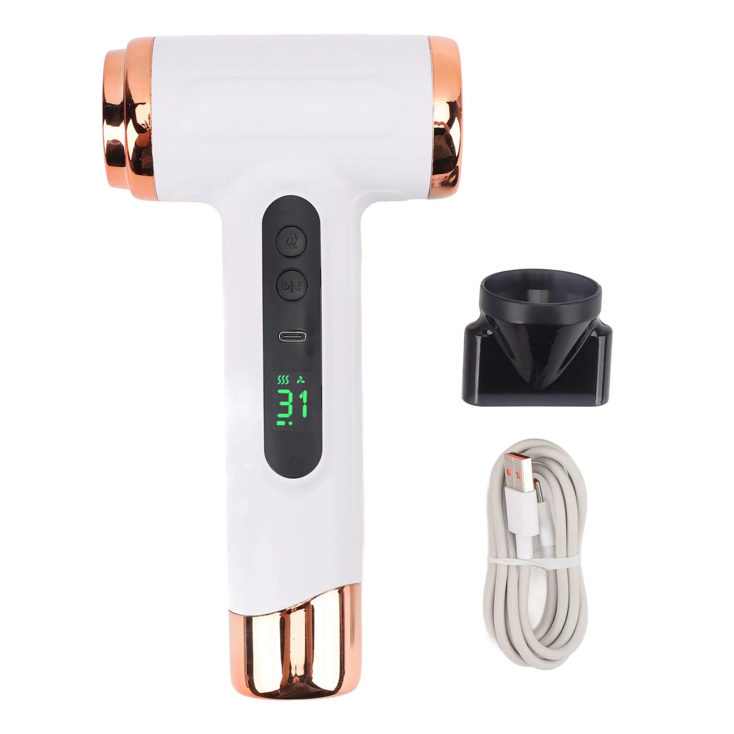 Portable Hair Dryer USB Charging Ergonomic Grip Hot and Cold Air Hair Dryer 200W Fast Drying Lightweight with Nozzle for Travel